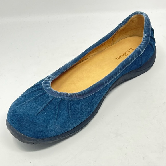 LL Bean Shoes Womens 7.5 M Blue Suede Velvet Trim Pleated Slip On Casual Loafers - Picture 8 of 13